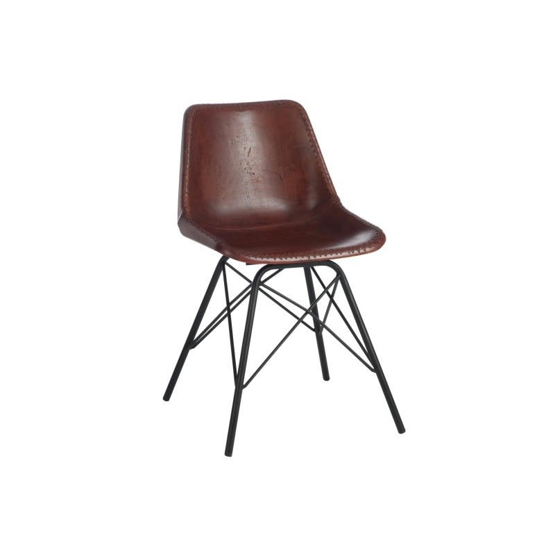 - Chaise en cuir et métal marron 46x49x79 cm