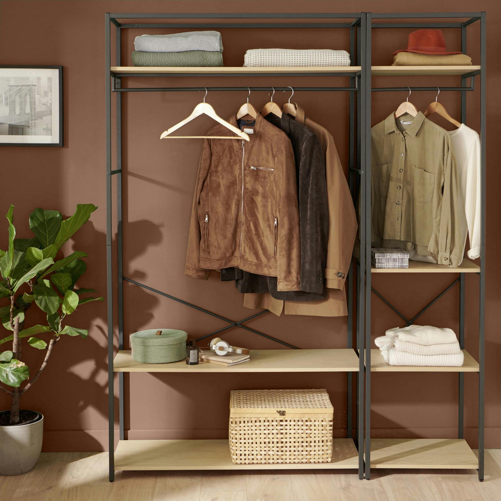 JUNE - Lot de 2 portants vêtements en bois et métal  Noir