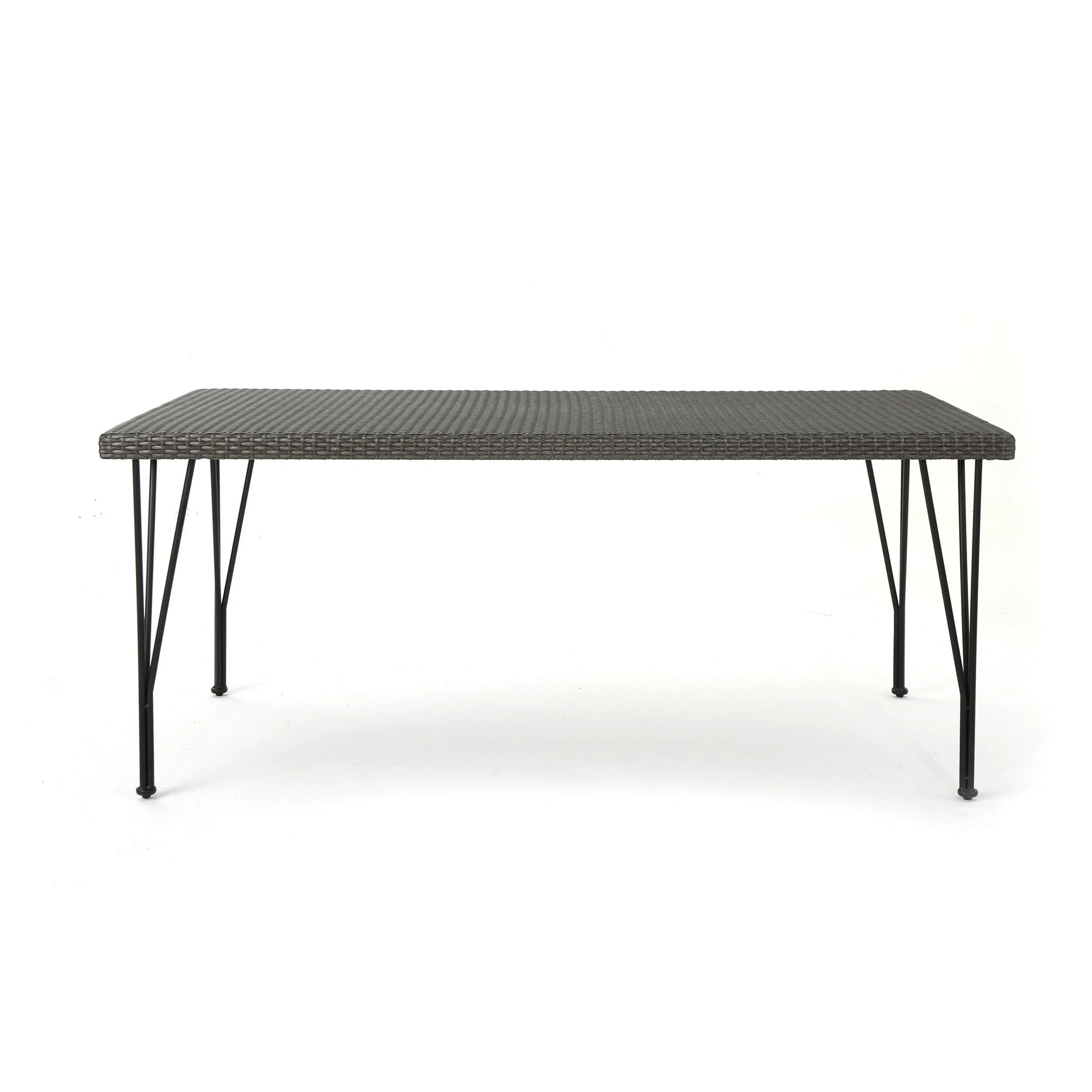 Outdoor Dining Table, 69 Inch Rectangular, Iron Legs, Multibrown Wicker