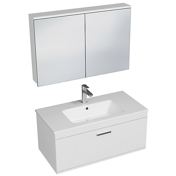 Meuble salle de bain simple vasque RUBITE 1 tiroir Blanc L. 100 cm   miroir armoire - Saniverre