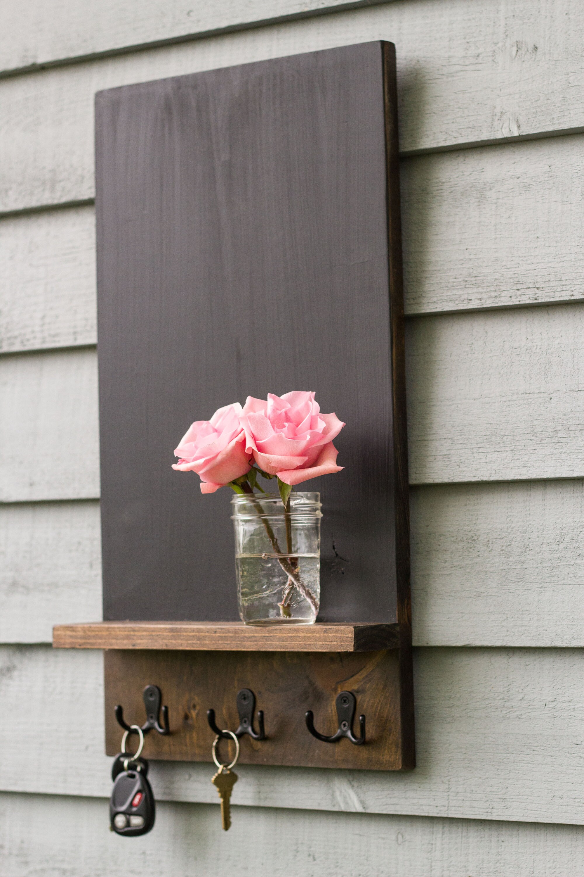 Hanging Chalkboard Shelf with Key Hook, Entryway Organizer