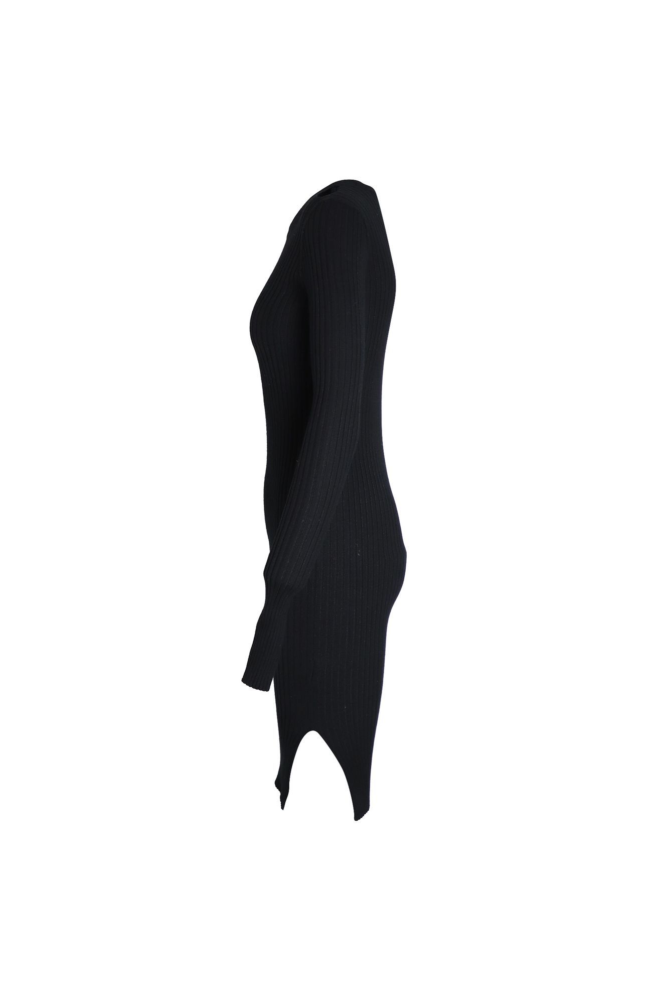 Maison Margiela Preloved Ribbed Long Sleeve Fitted Dress in Black Viscose
