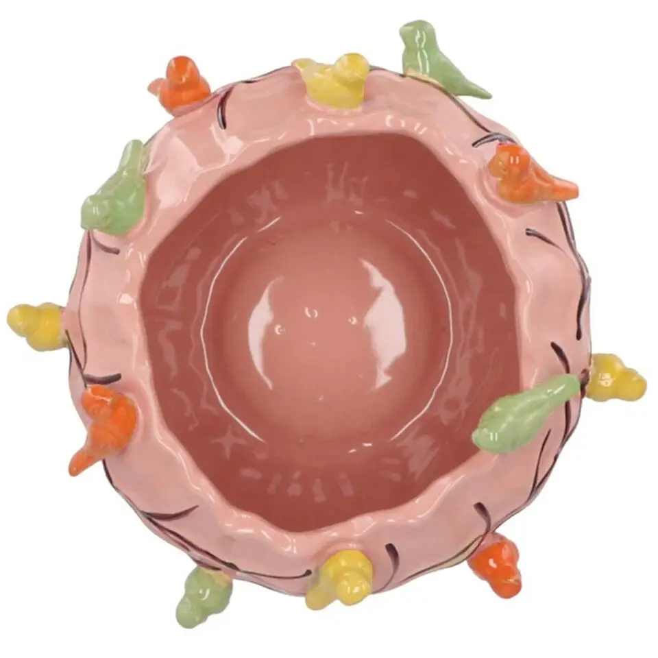 DK Design Bloempot/plantenpot Vogels - roze - D28 x H22 cm