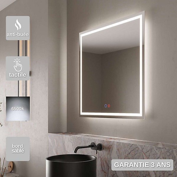 Miroir de Salle de Bain Lumineux LED 70x80 - Blanc Froid - Tactile &Anti-Buée - HOLANDA LEDIMEX