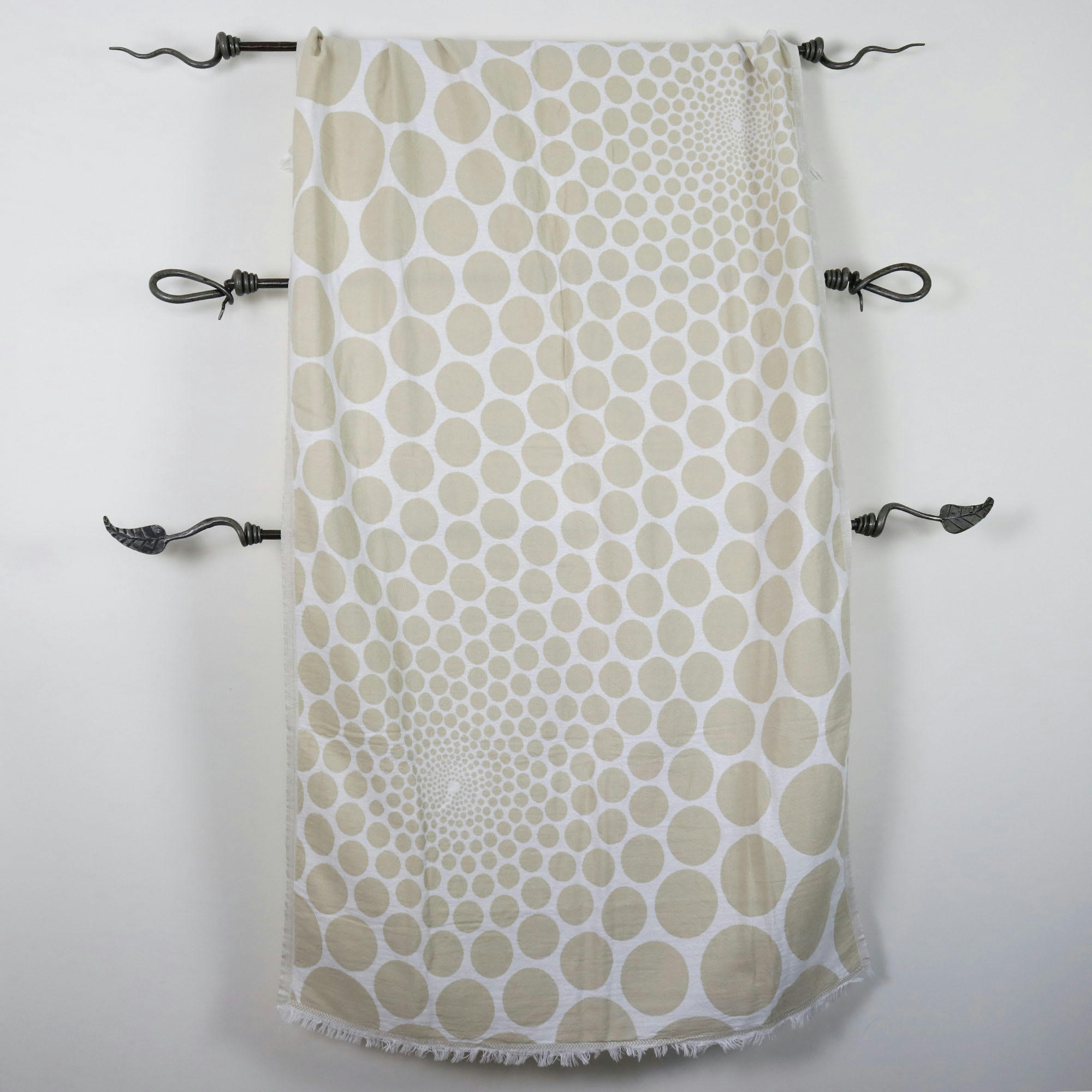 - Fouta pois en coton avec franges beige 95x170cm