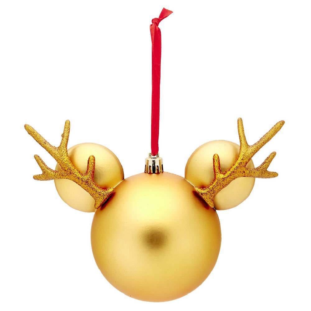 Boule de No&euml;l Disney tête de Mickey en 3D dorée H15,5cm