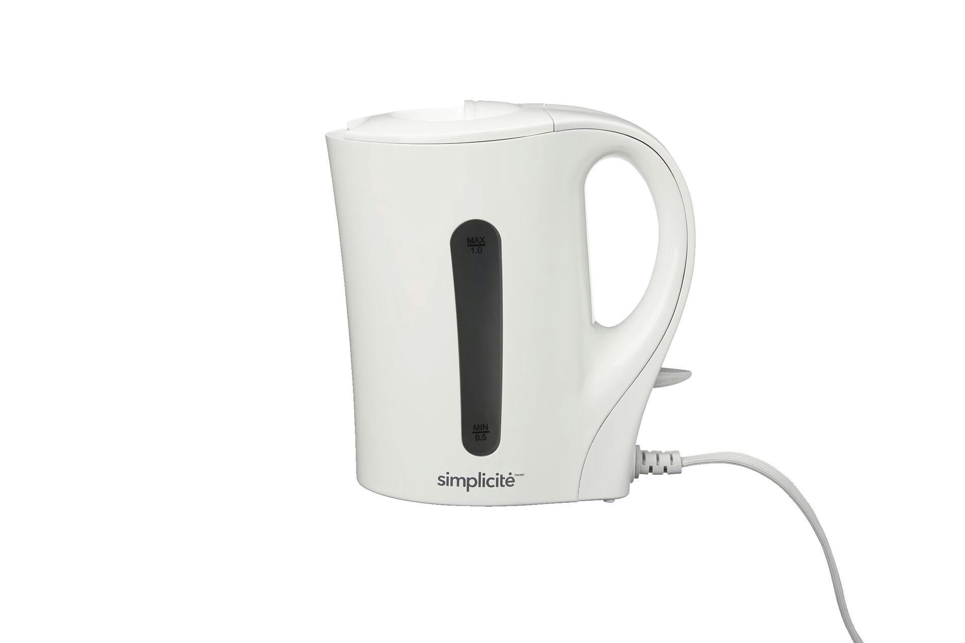 Simplicité Corded Electric Kettle w/ Auto Shut Off, White, 1-L