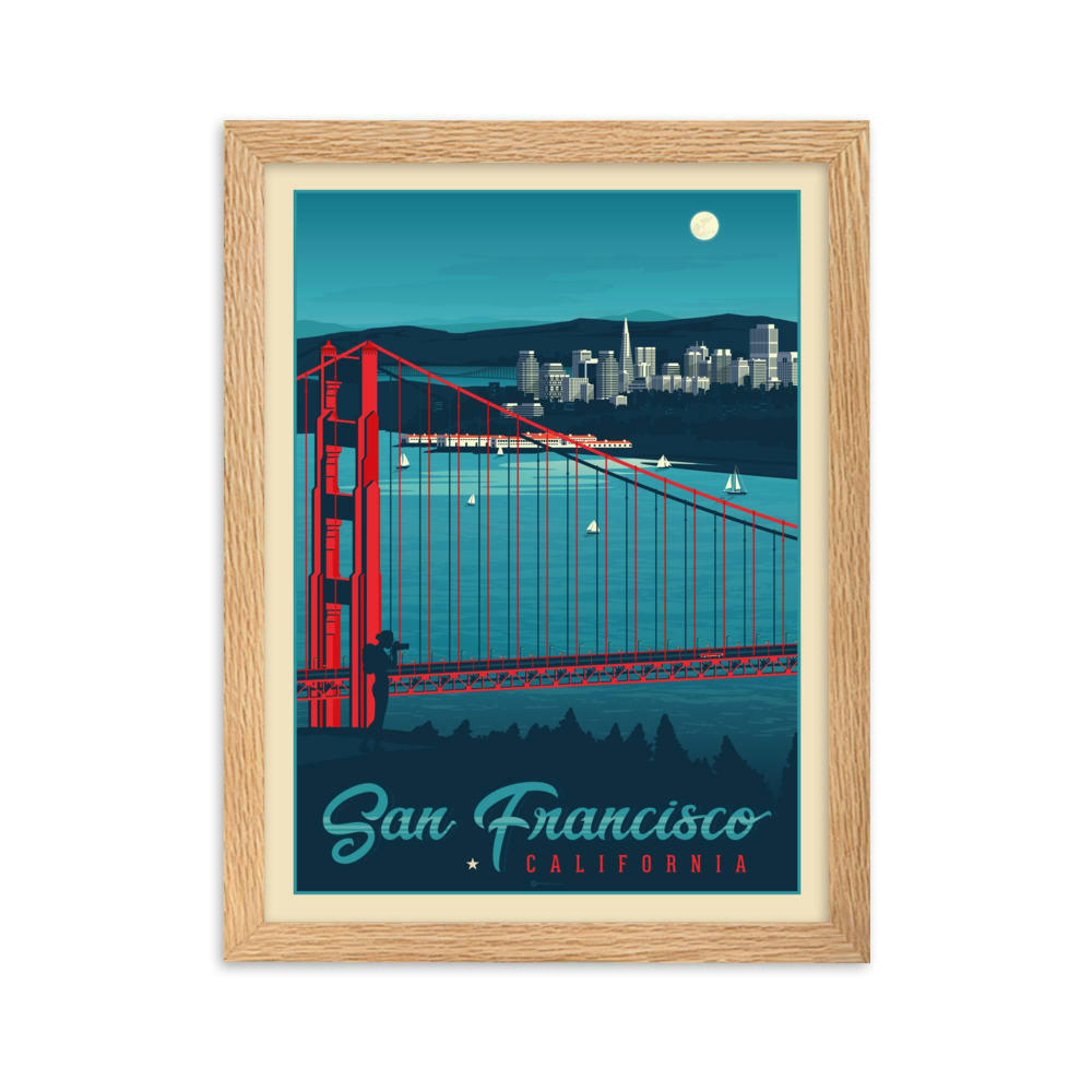 - Affiche San Francisco by night avec Cadre (Bois) 21x29,7 cm