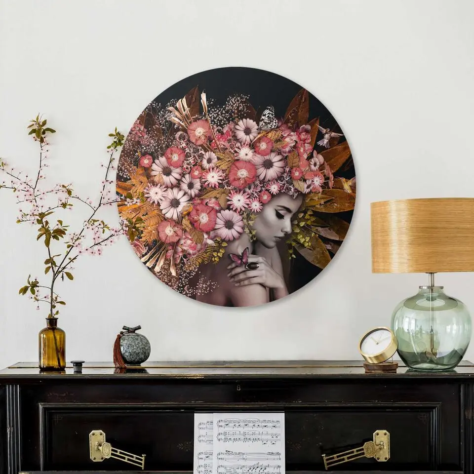 Glasschilderij Bloemenrijkdom - &Oslash; 50 - Roze