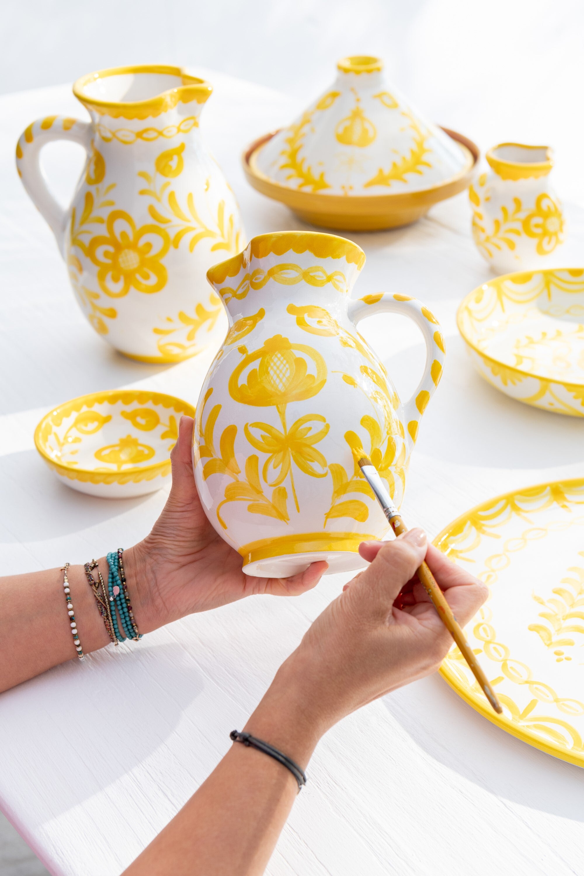 J-Line kruik Granada - keramiek - wit geel - small