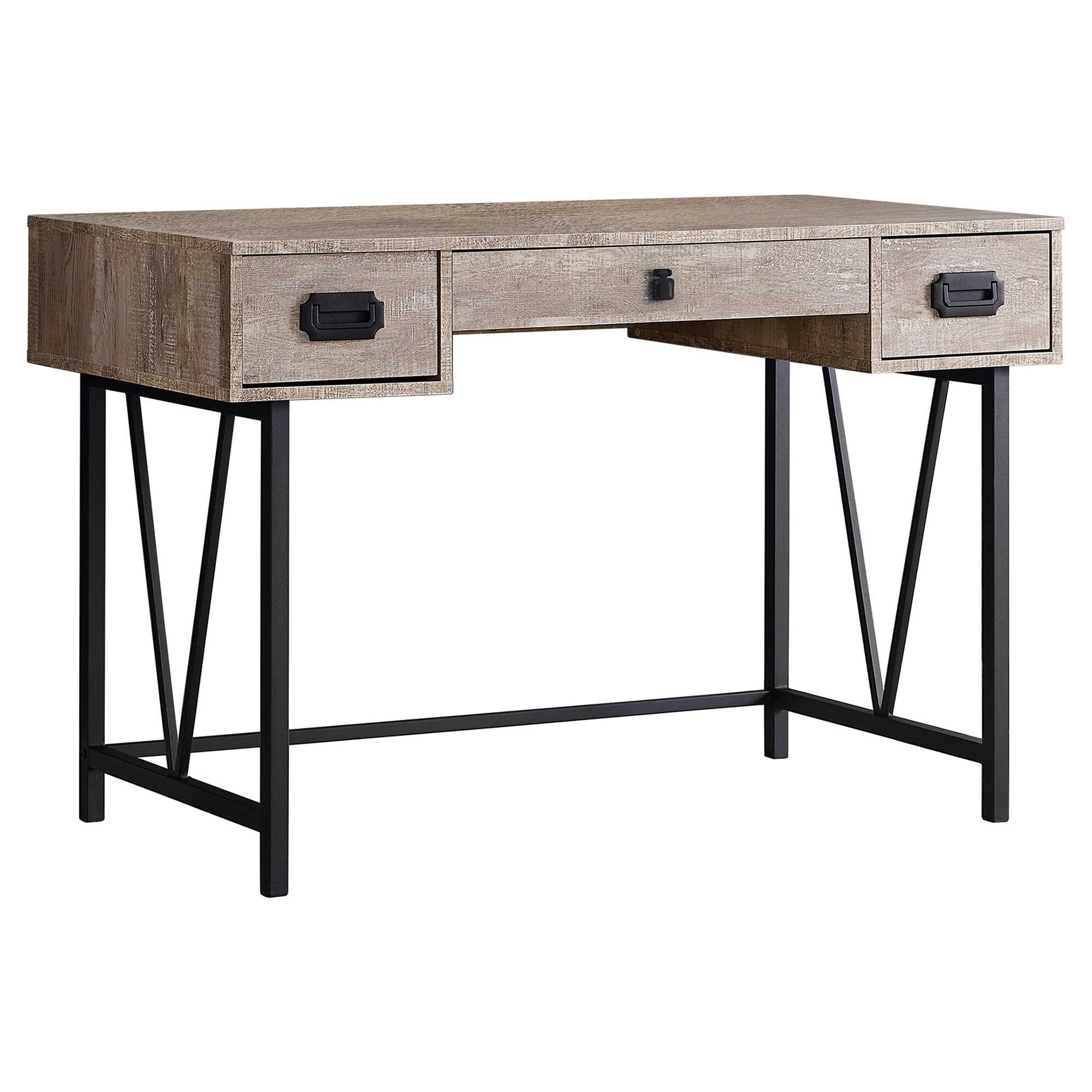 Brown Wood Computer Desk with 2 Drawers, Metal Base and 47 inches Rectangular