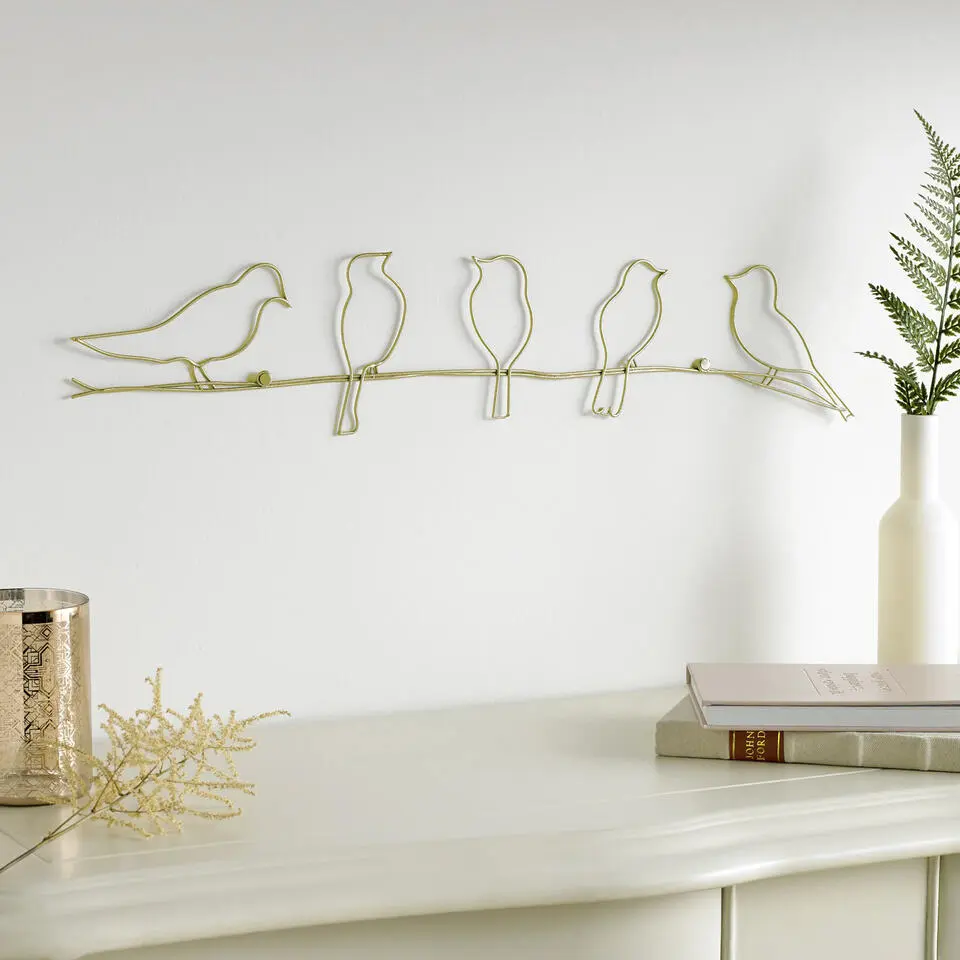 Art for the Home Metal Art Vogels op draad goud 60x12,5cm