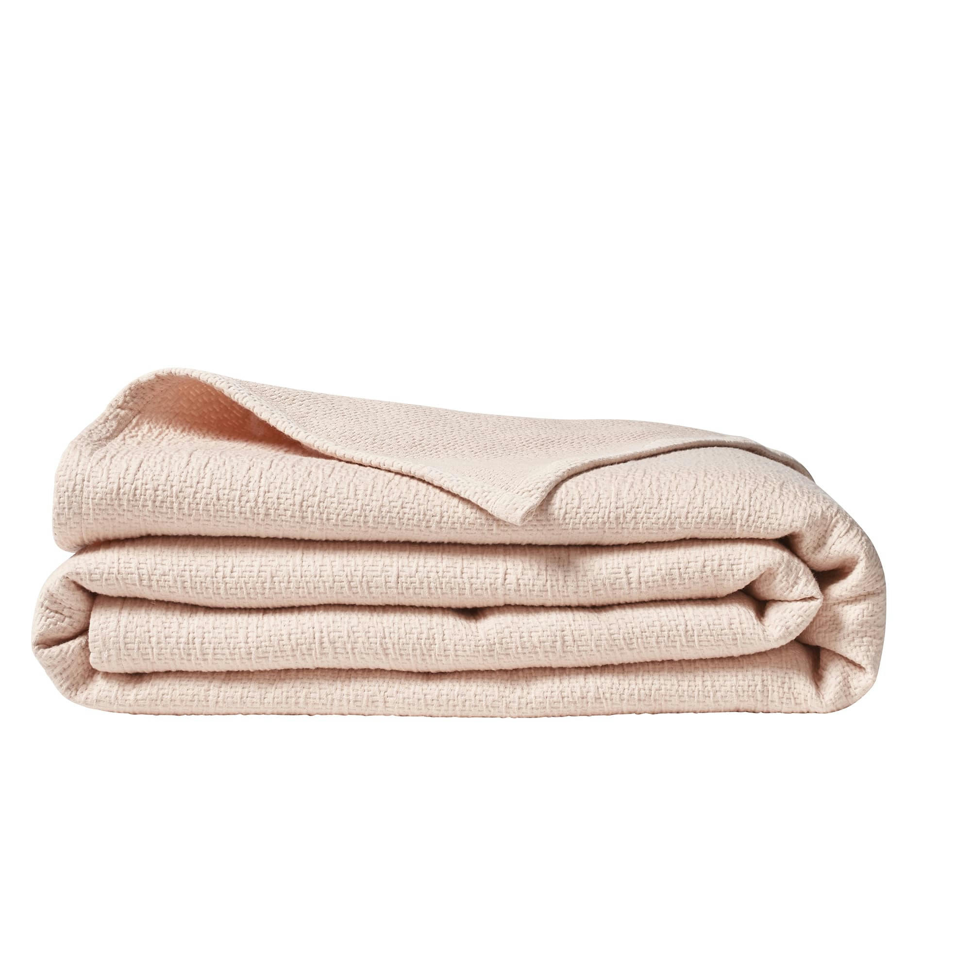 POEME - Plaid uni texturé en jacquard de coton rose 130x220
