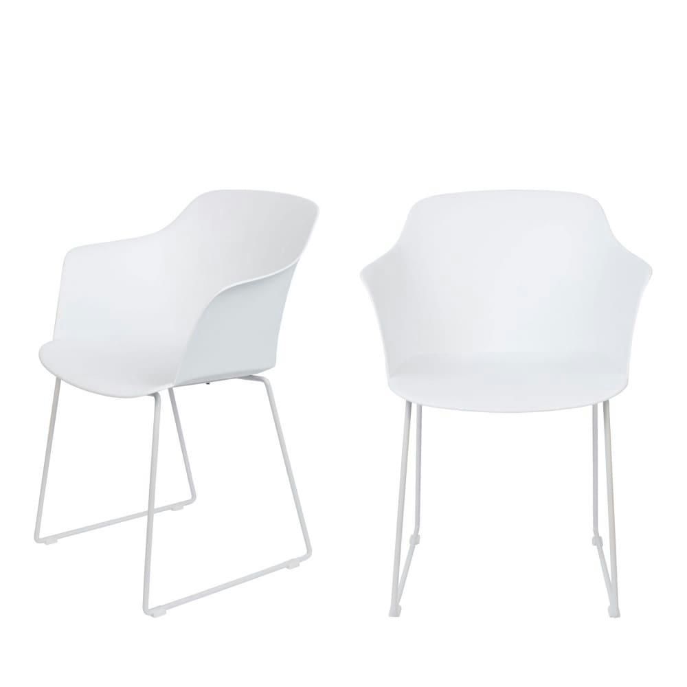 TANGO - Lot de 2 fauteuils de table en plastique et métal blanc
