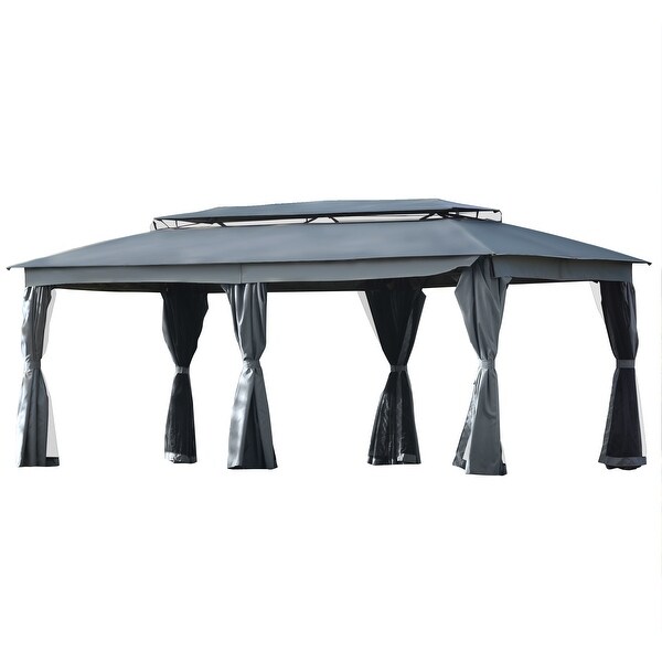 110x220" Gazebo with Mosquito Net, Double Roof Design UV Protection, Waterproof, Fireproof, Strong Wind Resistant