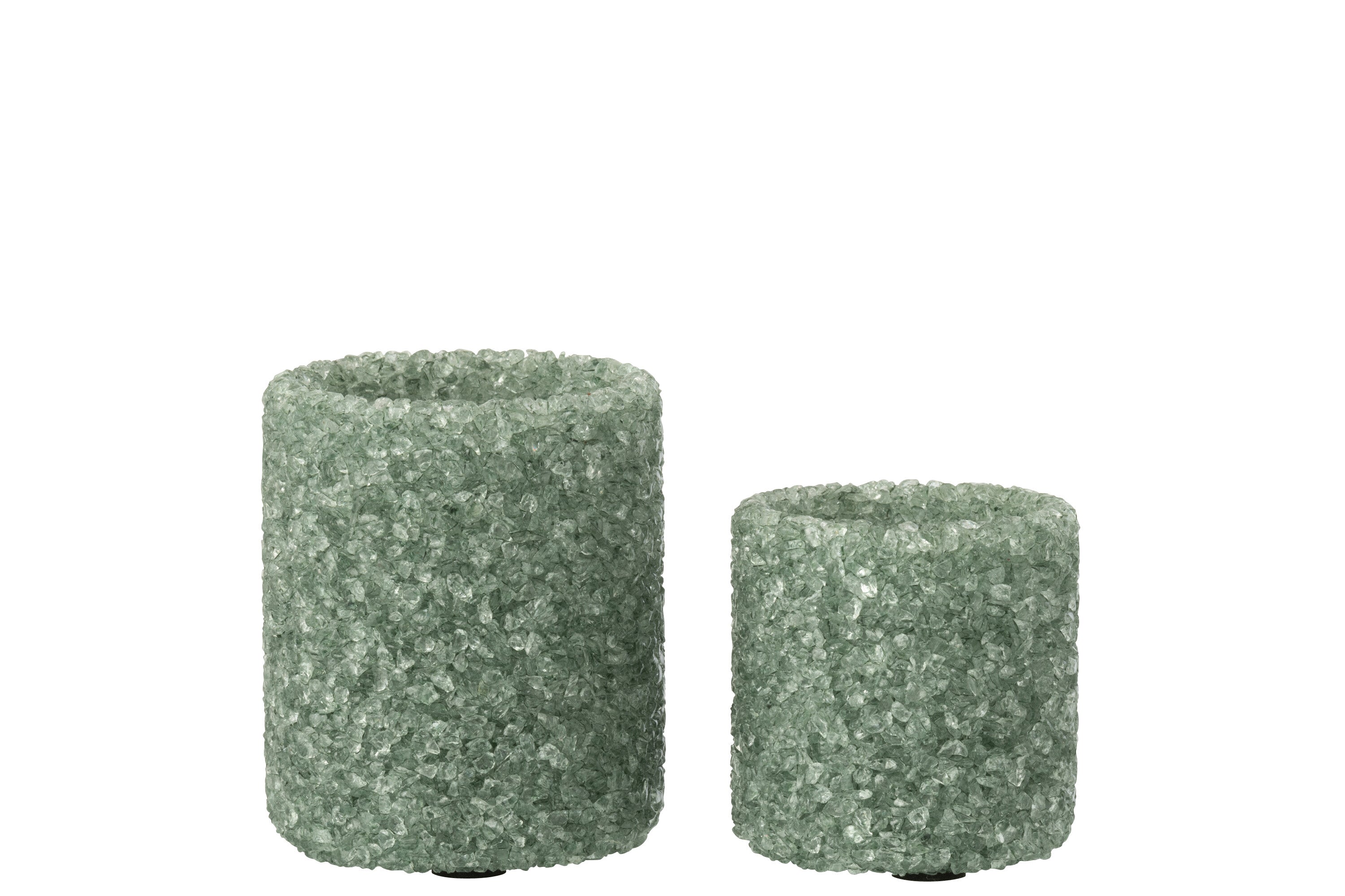 J-Line theelichthouder - steen/glas - donkergroen - set van 2
