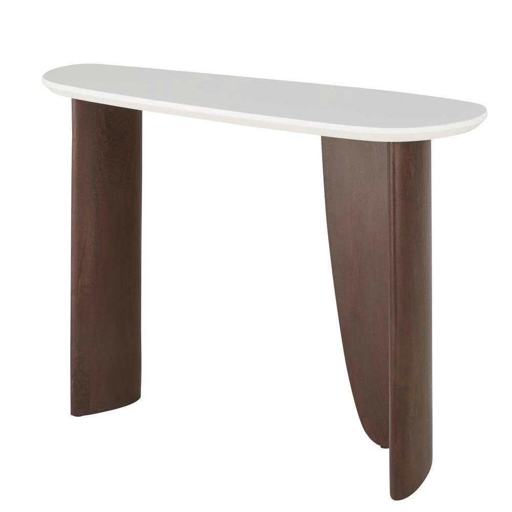 Lausanne - Console style vintage blanche pieds en bois d'acacia