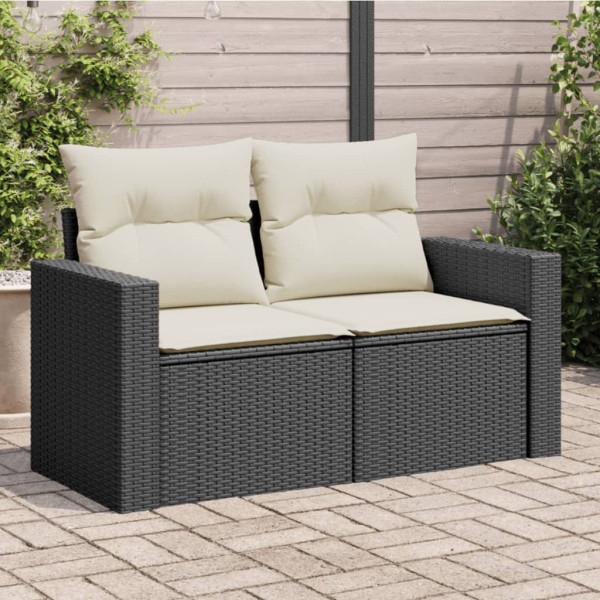 Sofa Ogrodowa Czarna z Poduszkami Fotel Siedzisko Na Taras Balkon