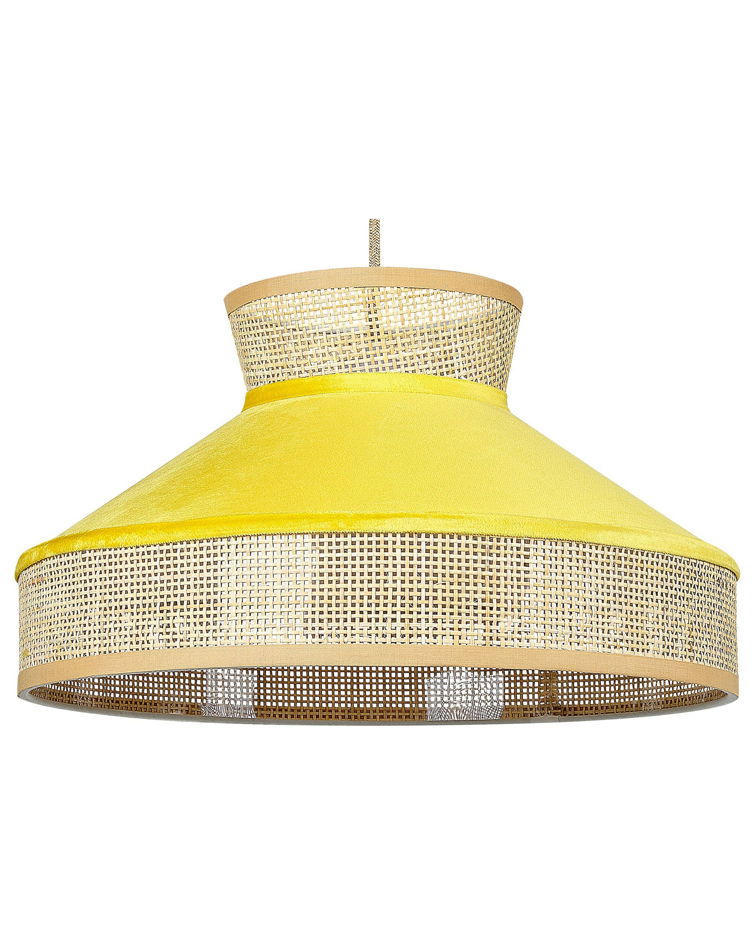 Lampa wisząca welurowy klosz naturalny z żółtym
