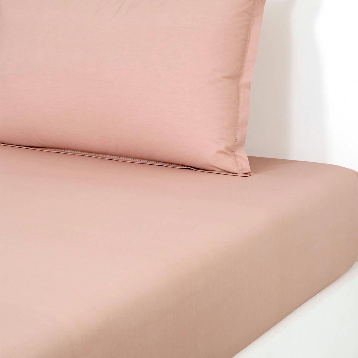 ALCOVE - Drap housse pour lit articulé en percale de coton rose 160 x 200 cm