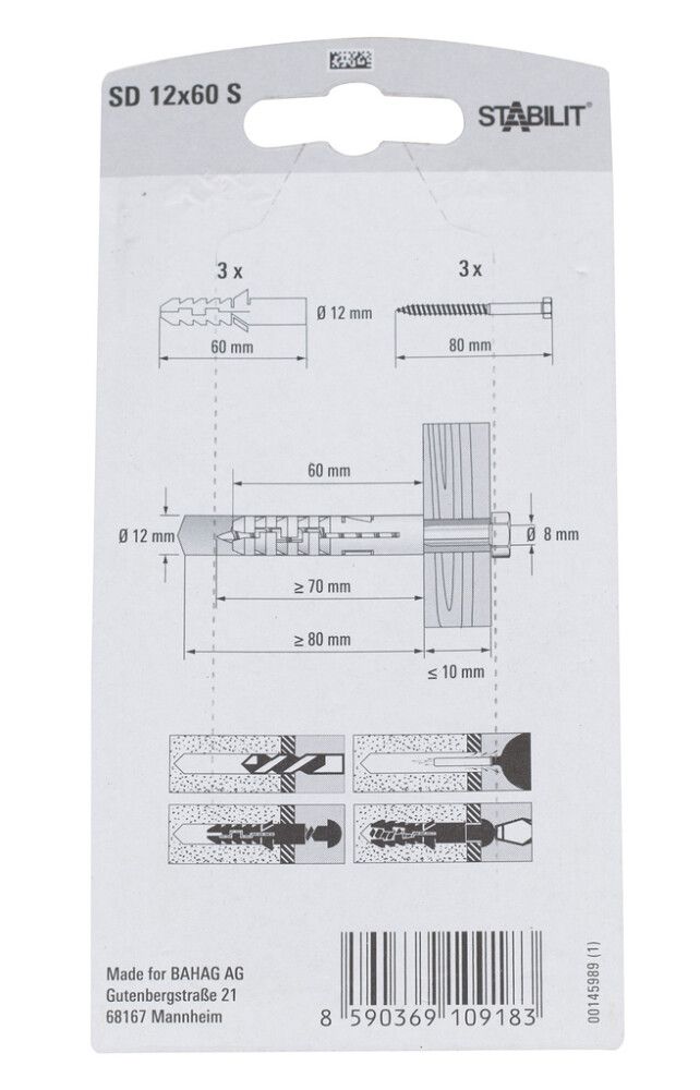 EKSPANDERPLUGG STABILIT 12X60MM 3STK