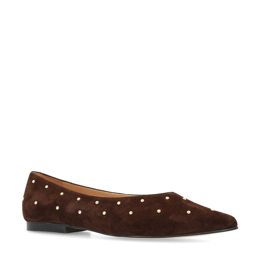 Manfield Donkerbruine suède loafers met studs