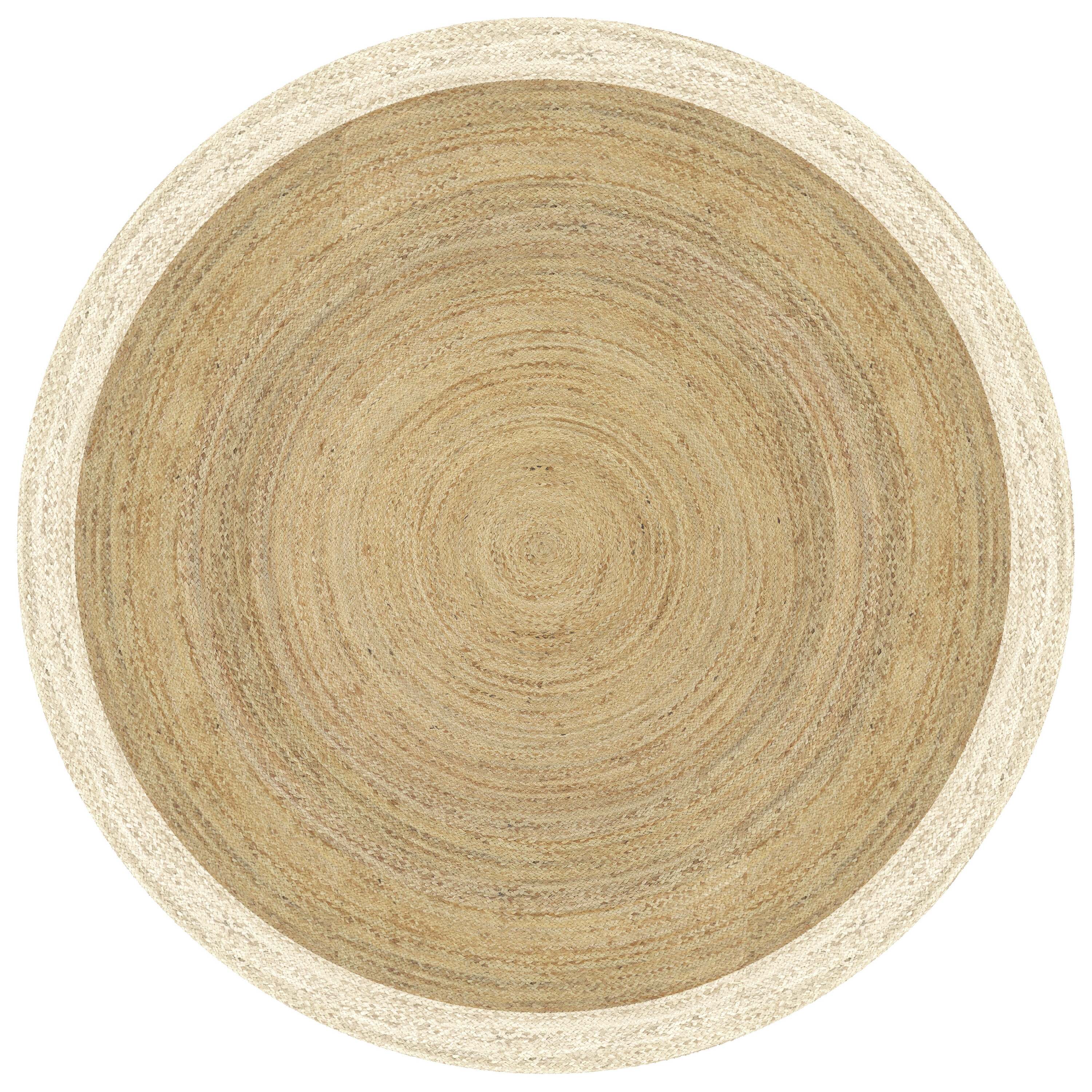 Mrcarpet Rond jute vloerkleed naturel wit met rand 240cm