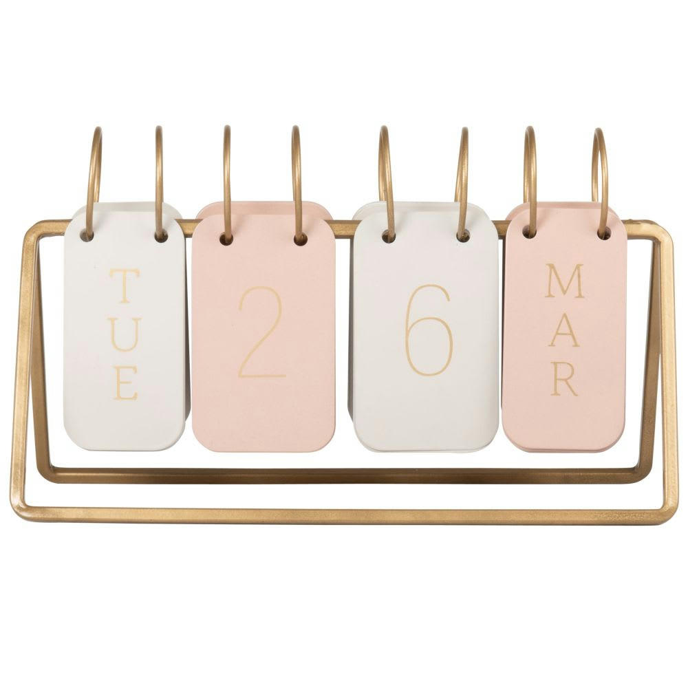 - Calendrier perpetuel en métal taupe, rose et doré