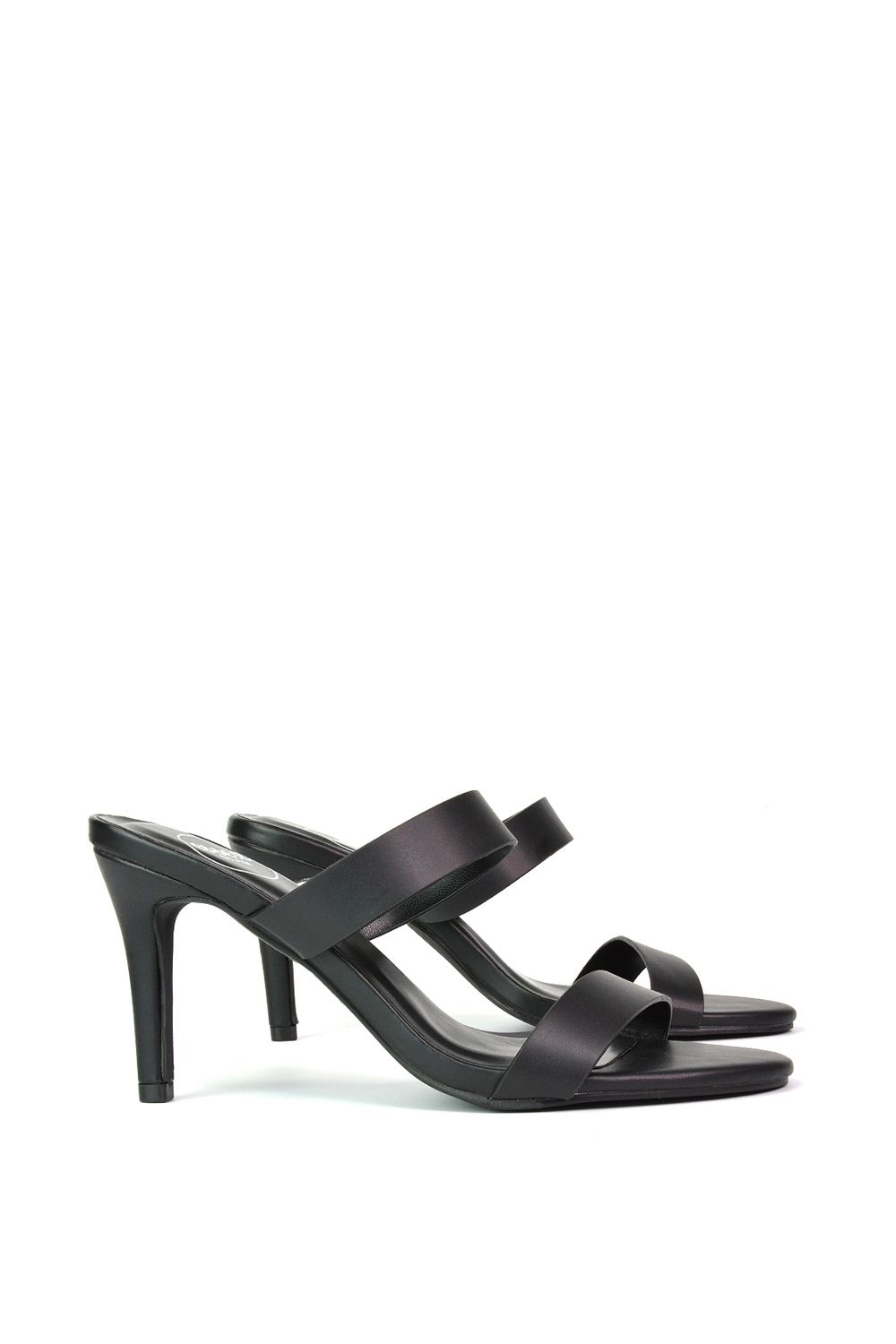XY London Wolf' Round Toe Double Strap Stiletto High Heel Mule Sandals