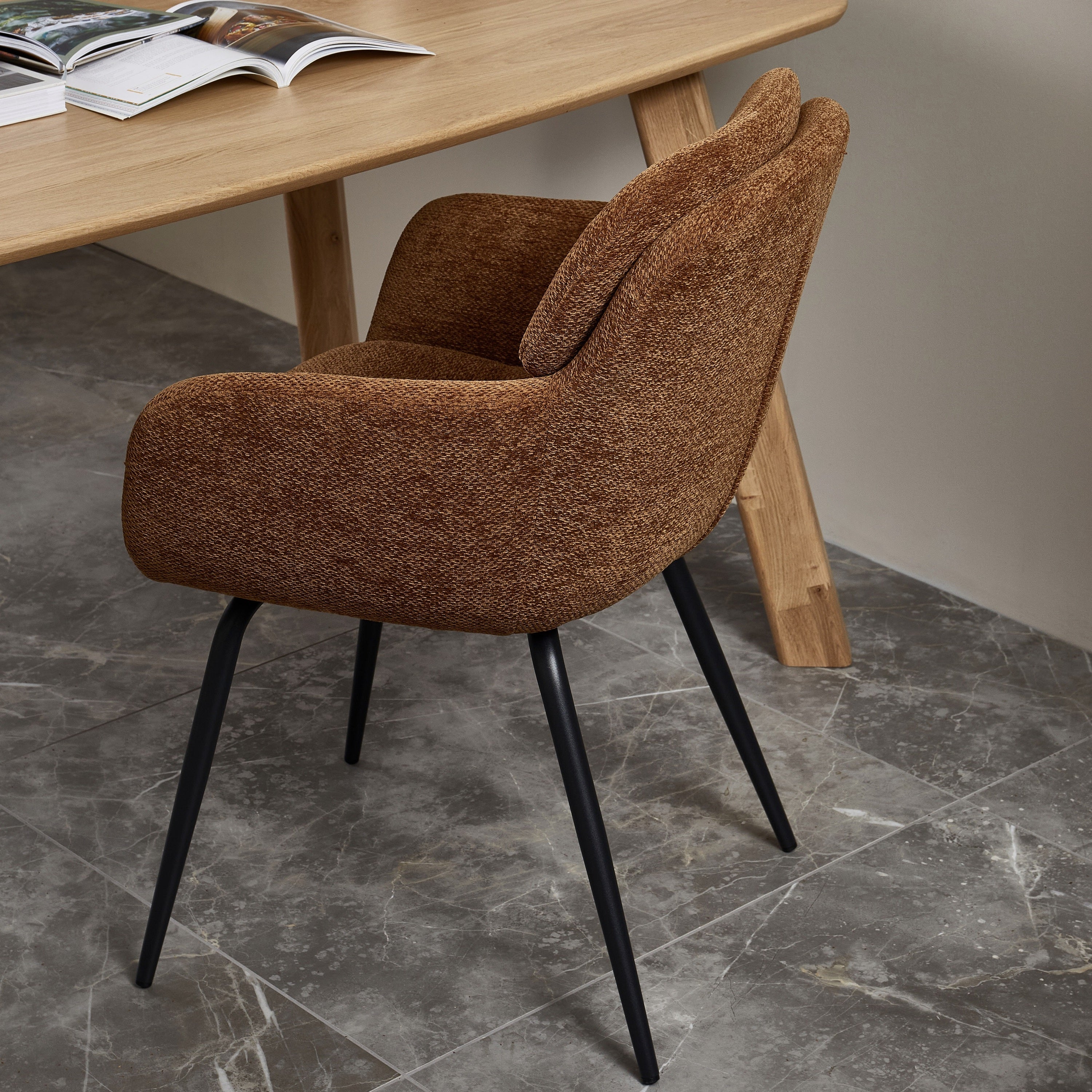 WOOOD Runa Eetkamerstoel Chenille - Bruin