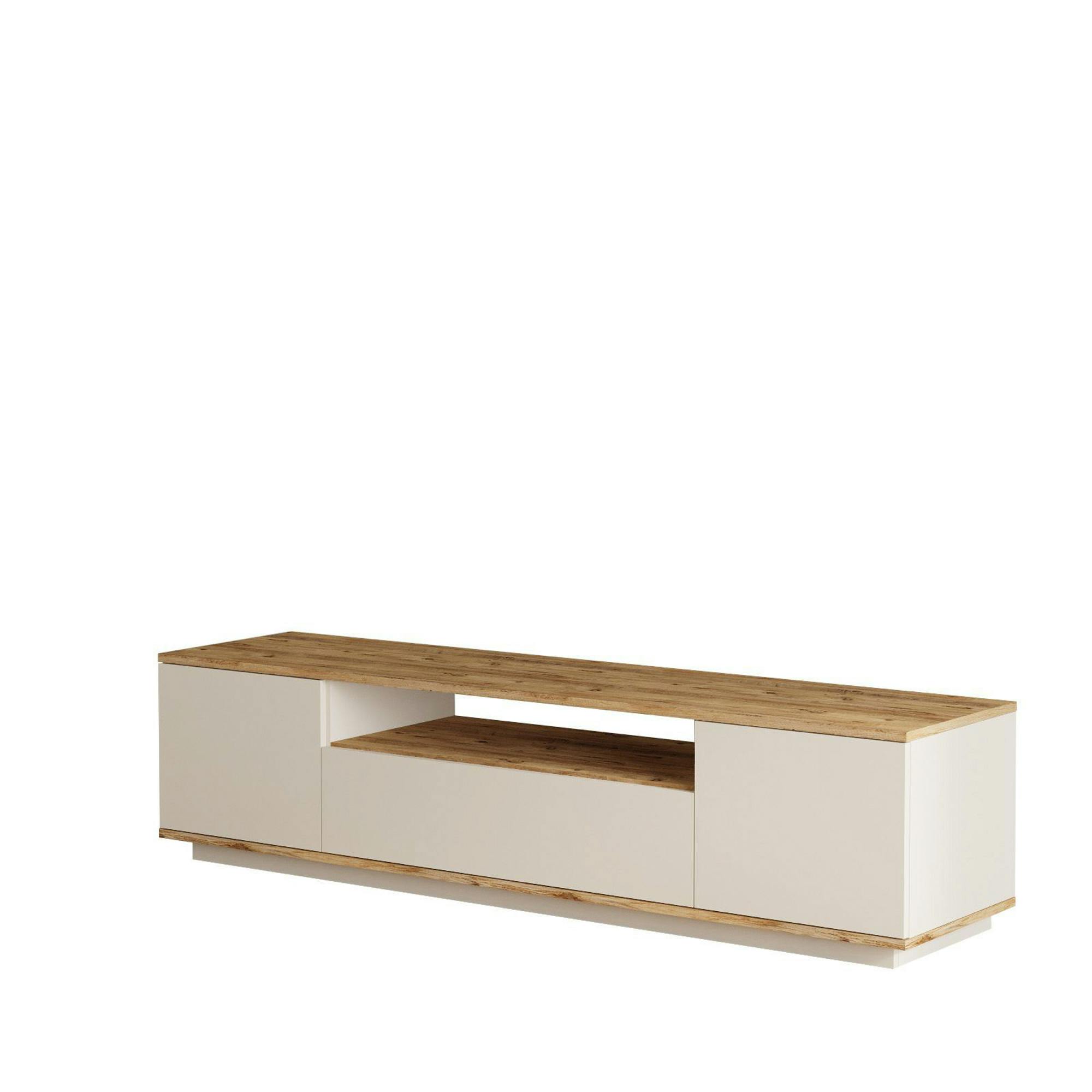 Meuble TV 3 portes 1 niche décor pin et beige MARFA