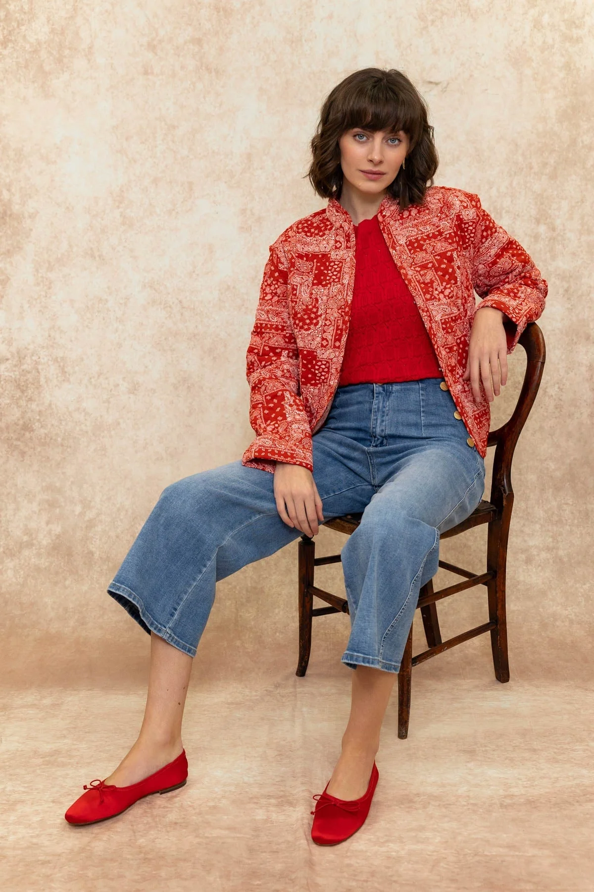 Red Contrast Printed Jacket