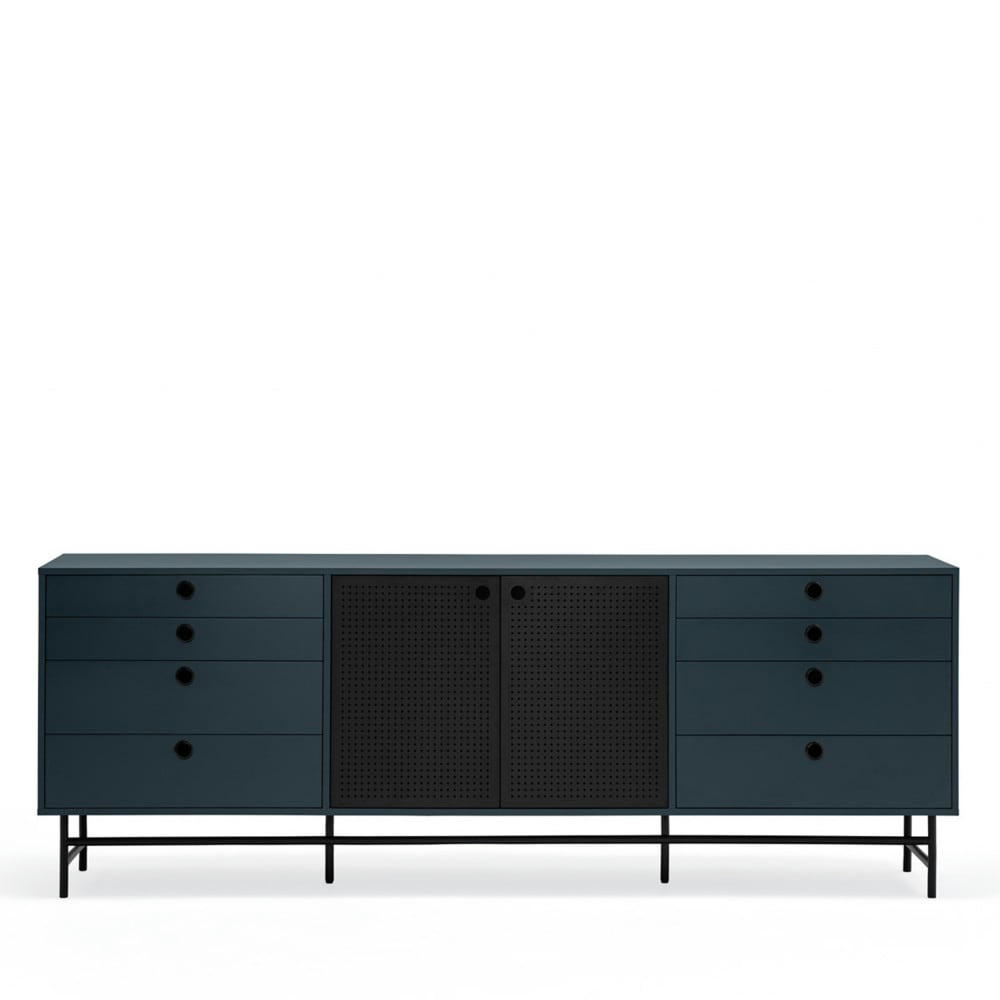 PUNTO - Buffet en bois 2 portes 8 tiroirs L212cm bleu pétrole