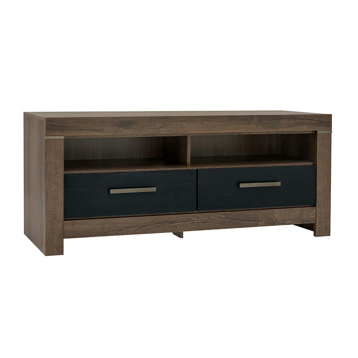 - Meuble TV 2 tiroirs 104 cm panneaux agglomérés naturel et noir