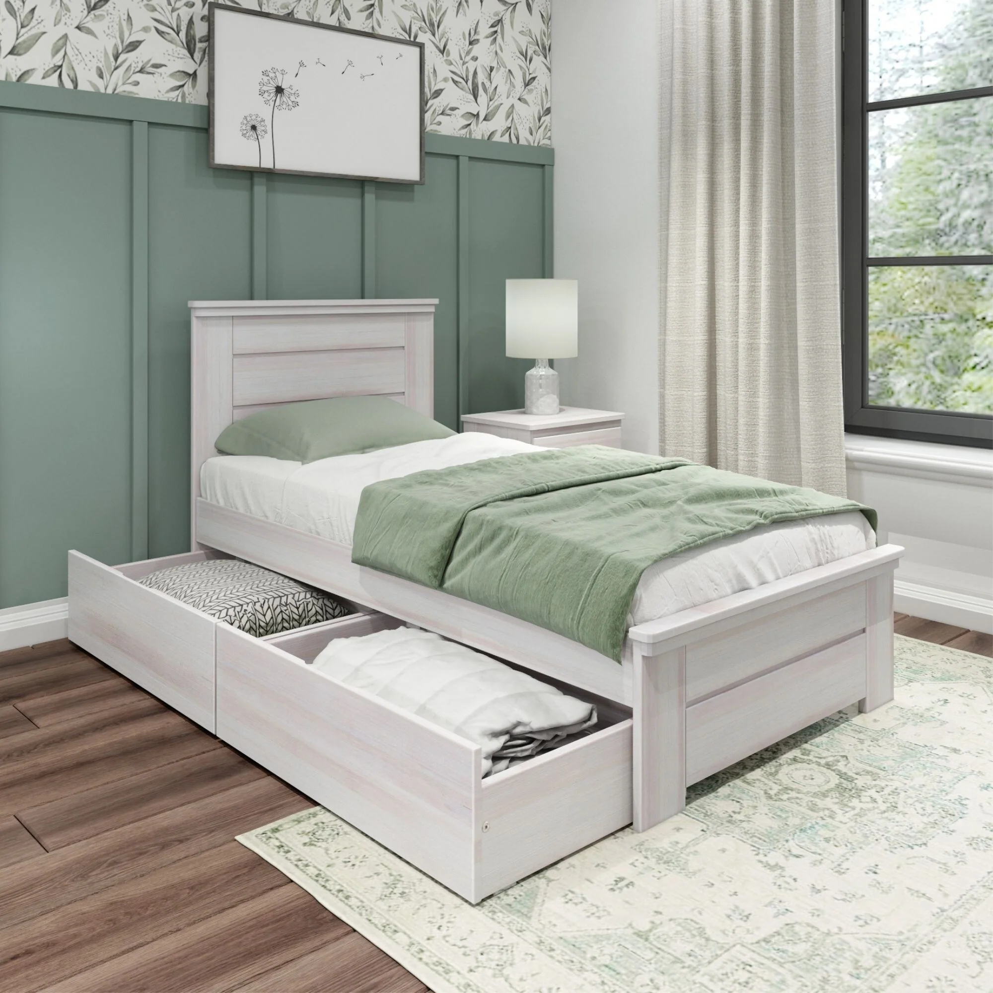 Max and Lily Farmhouse Twin Bed with Panel Headboard and Storage Drawers