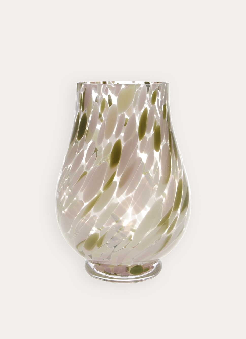 VASE EN VERRE TRANSPARENT TACHETÉ BEIGE ROSE OLIVE