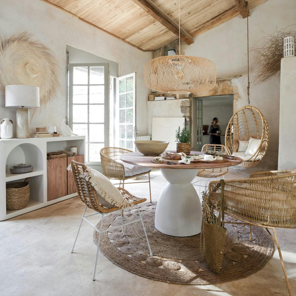 Sartene - Table à manger ronde bicolore 5/6 personnes D130