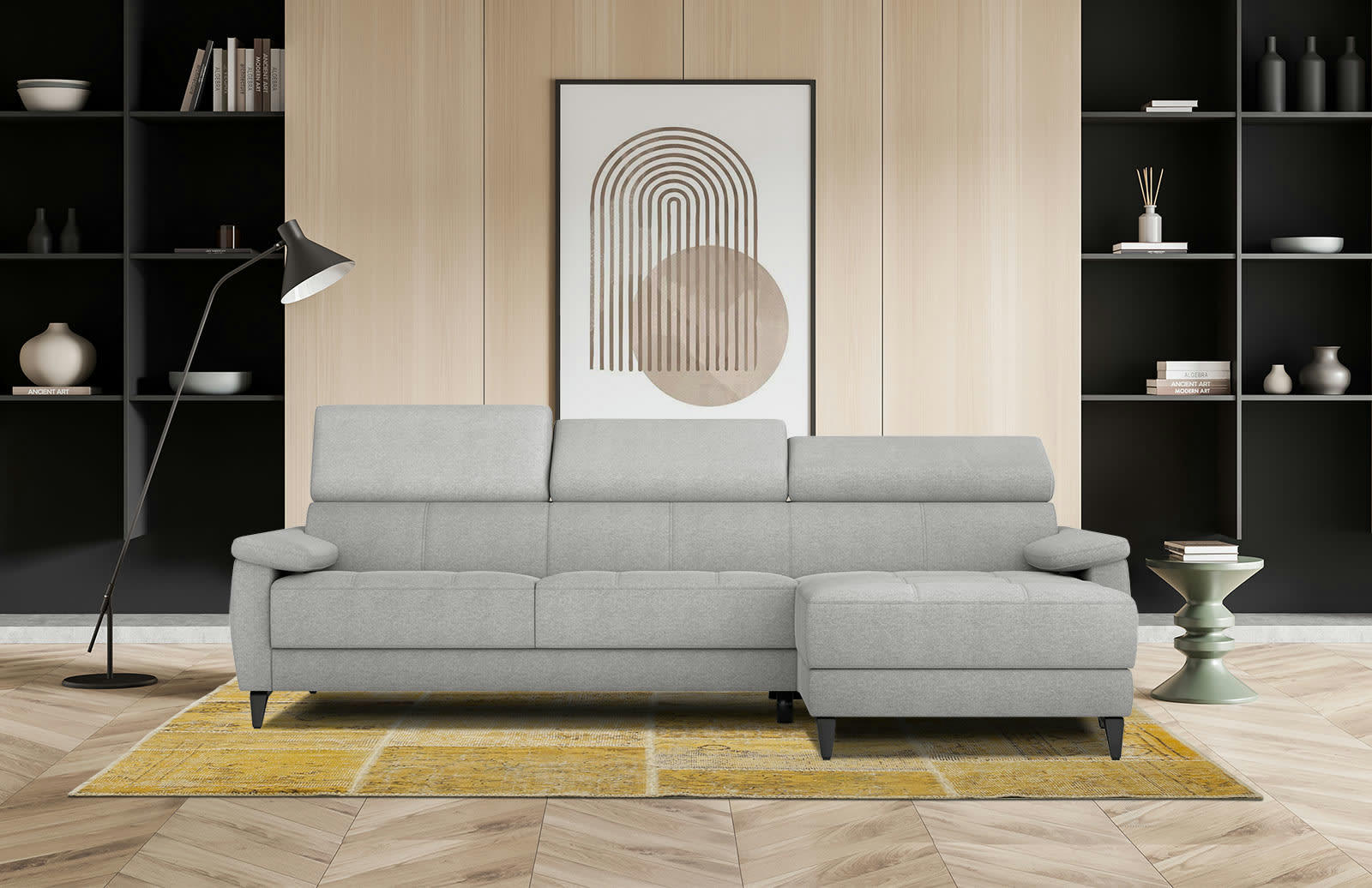 TAUNUS - Canapé d'angle droit 4 places beige foncé