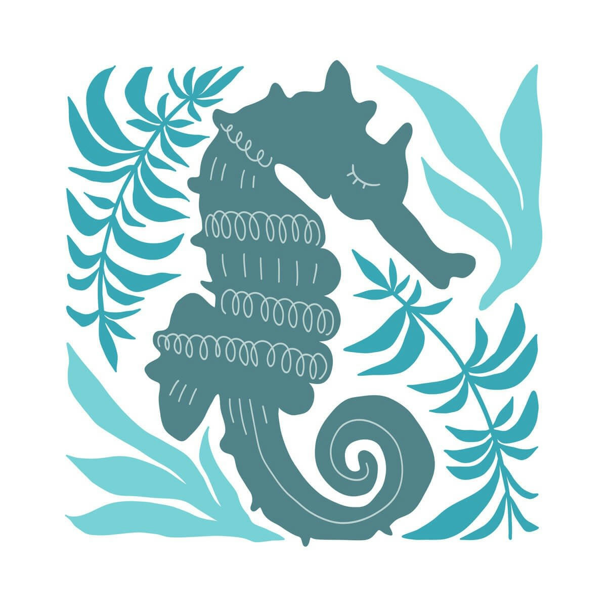 ILLUSTRATION - Tableau sur toile illustration hippocampe 65x65 cm