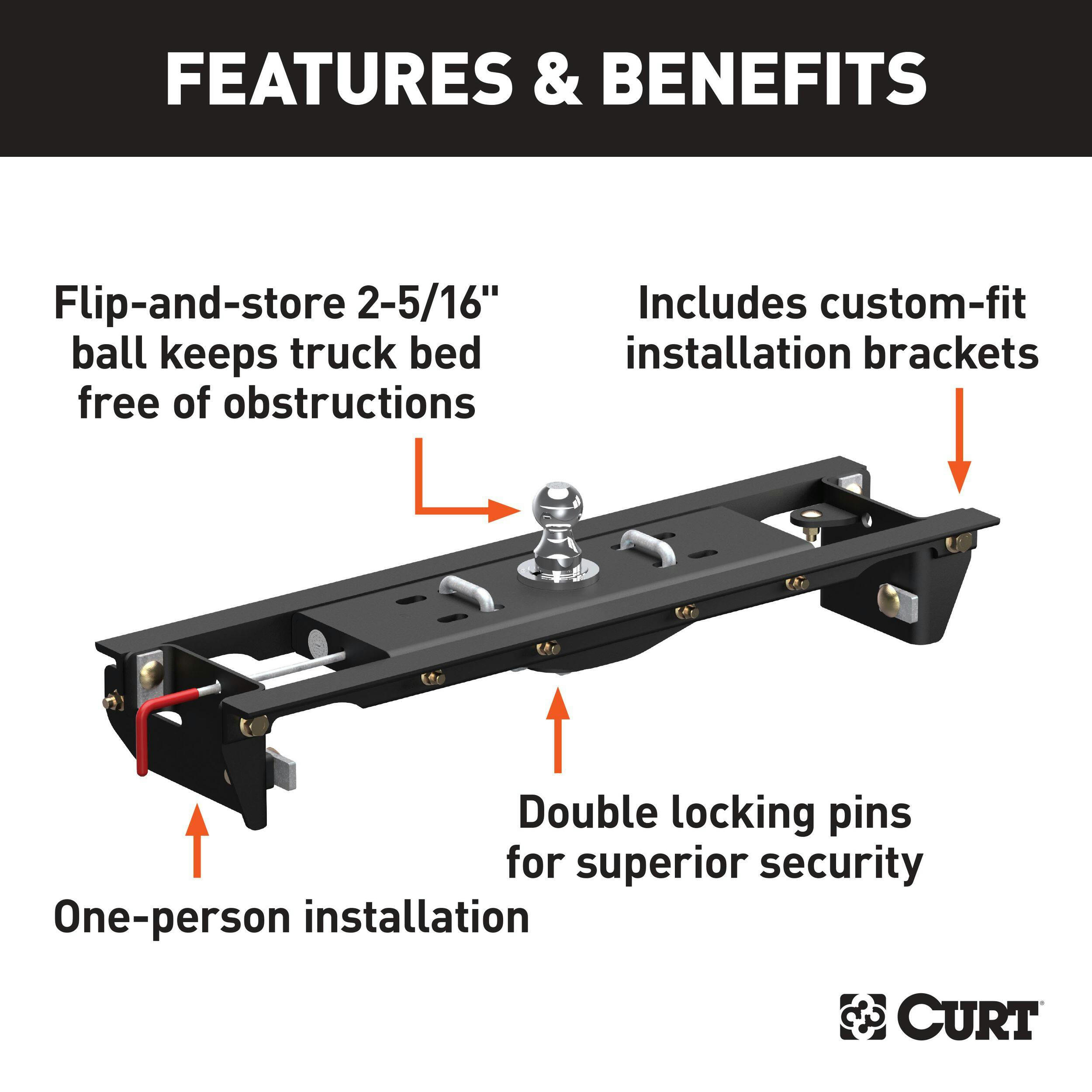 CURT Double Lock EZr Gooseneck Hitch Kit with Brackets