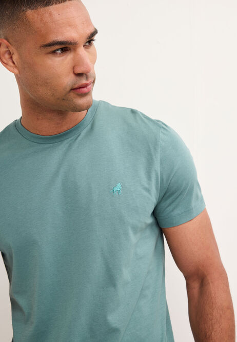 Mens Teal Crew Neck Cotton T-Shirt