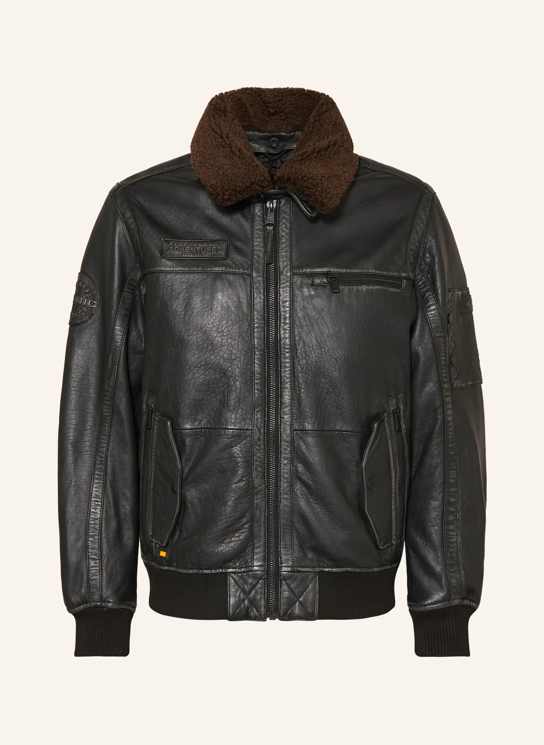 camel active Lederjacke mit abnehmbarem Kunstfell-Kragen