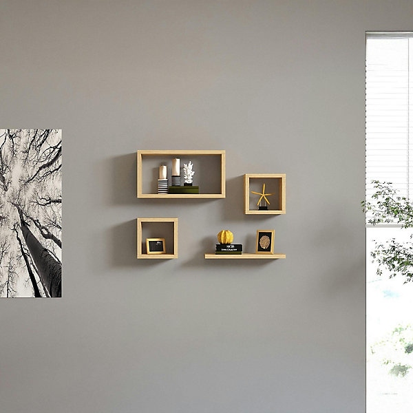Etagère murale modulable effet bois clair (lot de 4) MARFA