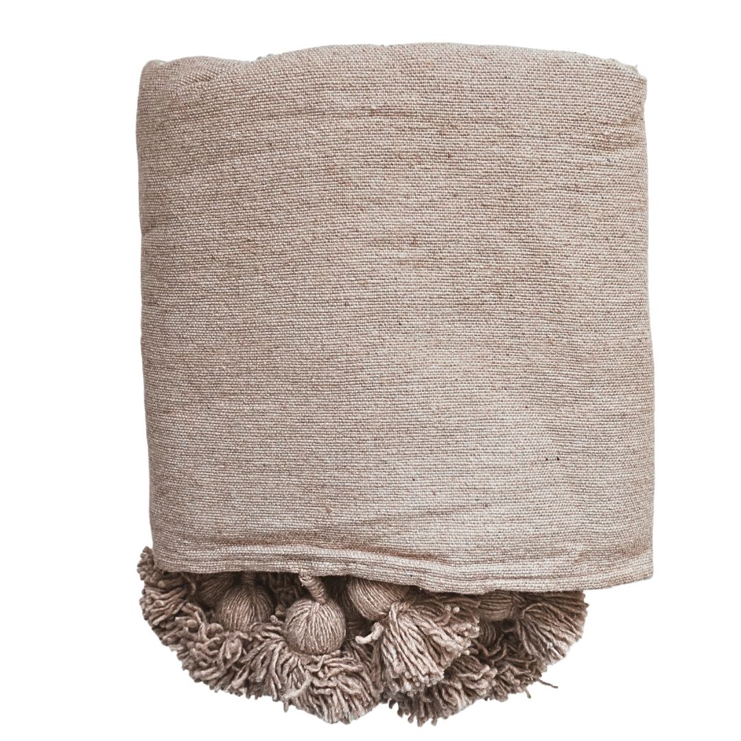 MÔMÉ Plaid Pom Pom - taupe - 230 x 260 cm