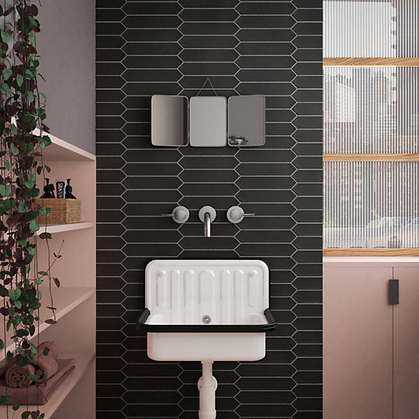 Carrelage mur faience forme navette 5x25 cm mate LANSE BLACK