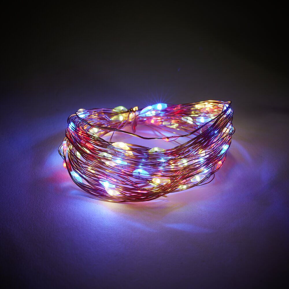 Guirlande électrique solaire mini-boule 100 microLED multicolore 7,4m