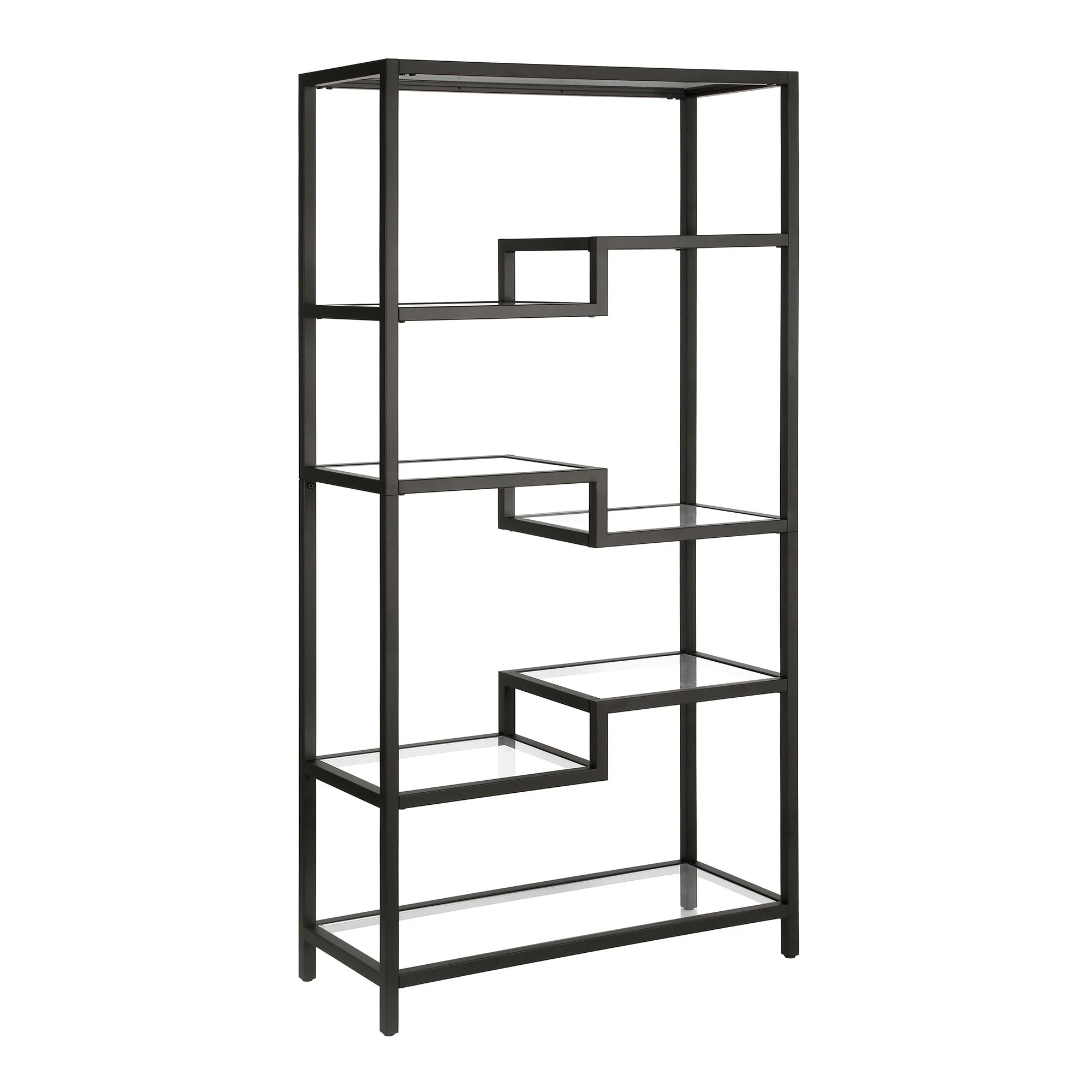 Space-Saving 7-Tier Metal Glass Etagere Bookcase Vertical Geometric Display Shelf for Hallway or Living Room