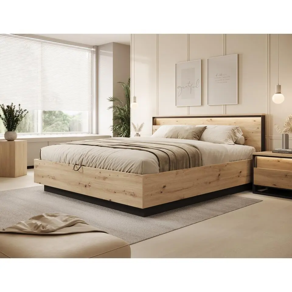 Meubella - Tweepersoonsbed Quarry - Eiken - 180x200 cm