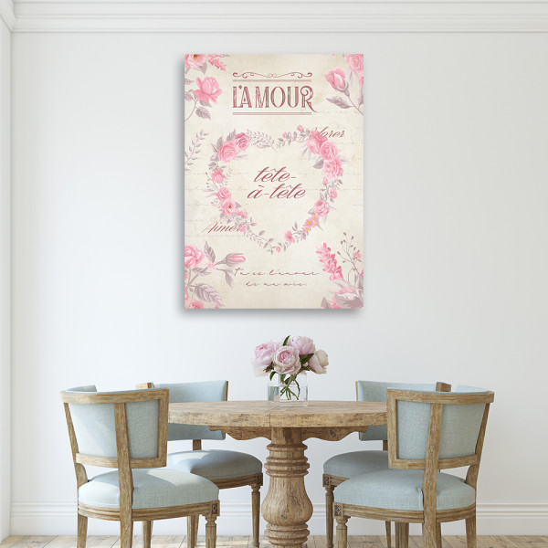 Feeby Obraz na płótnie, Serce Kwiaty Shabby Chic 40x60