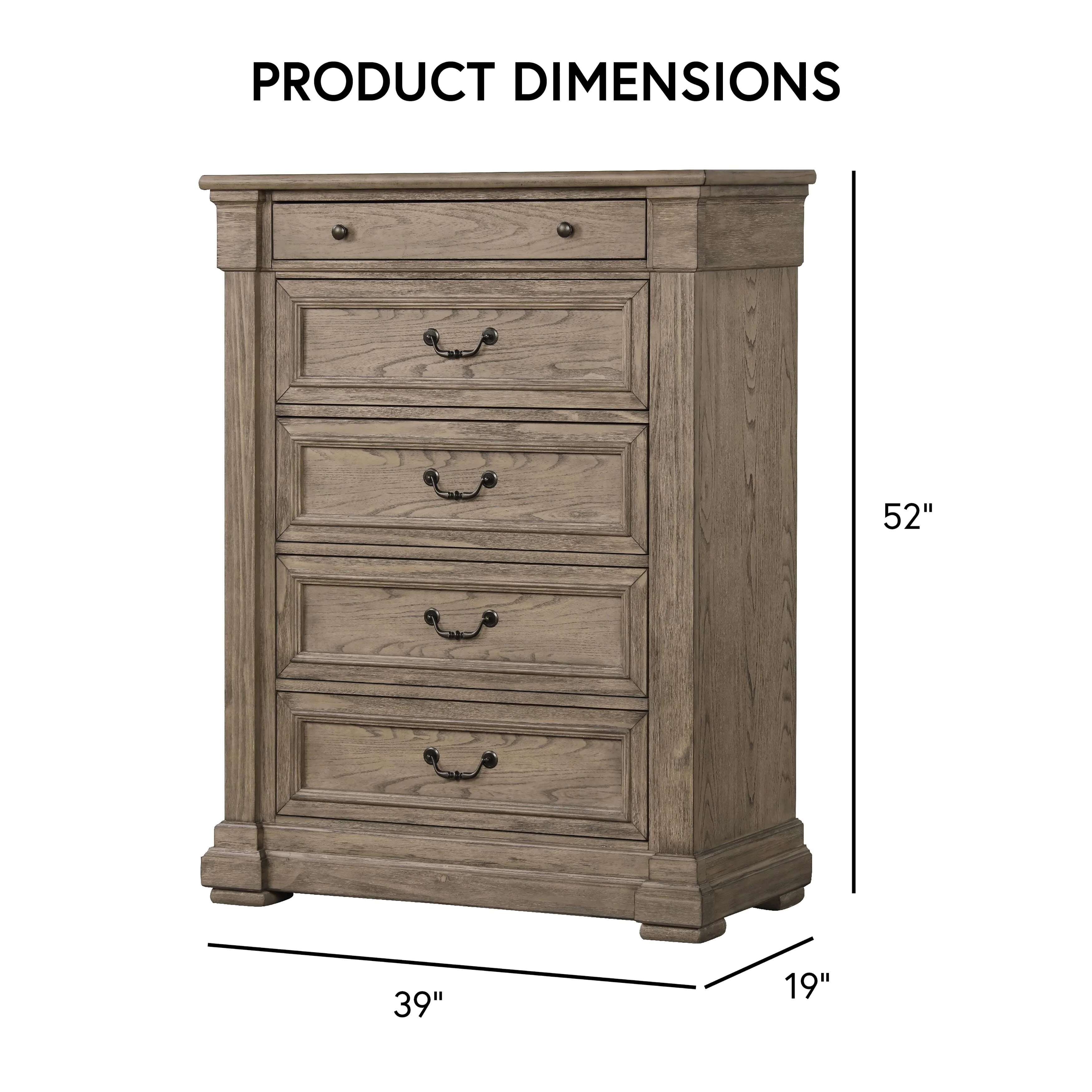 Furniture of America Wacine Weathered Grey Solid Wood 5-Drawer Chest